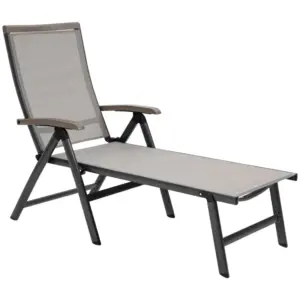 Best Outdoor Folding Sun Lounger, 5-Position Adjustable Chaise Lounge Chair with Aluminium Frame for Patio, Pool and Garden, Brown