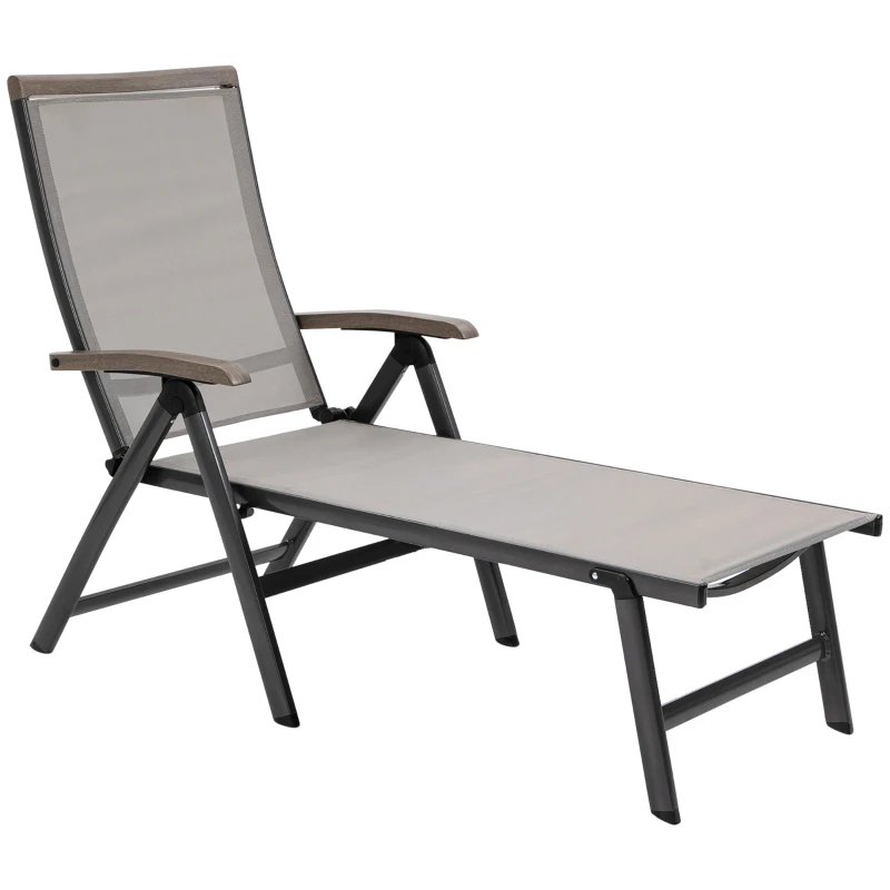 Best Outdoor Folding Sun Lounger, 5-Position Adjustable Chaise Lounge Chair with Aluminium Frame for Patio, Pool and Garden, Brown
