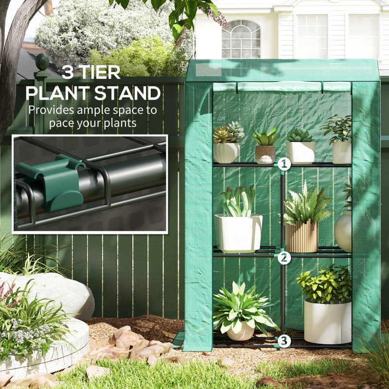 Best 40 x 100cm Three Shelf Steel Frame Greenhouse - Green - Image 5