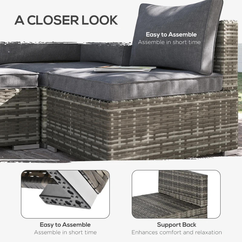 Best Armless Rattan Garden Chair, Outdoor Rattan Chair with Cushions, PE Wicker Garden Furniture with Steel Frame, Adjustable Footpads for Garden, Terrace, Deep Grey - Image 6