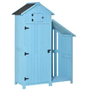 Best Wooden Shed, Garden Storage Cabinet with Log Store, Waterproof Asphalt Roof and Lockable Door, Narrow Tool Organizer, 130 x 55 x 180 cm