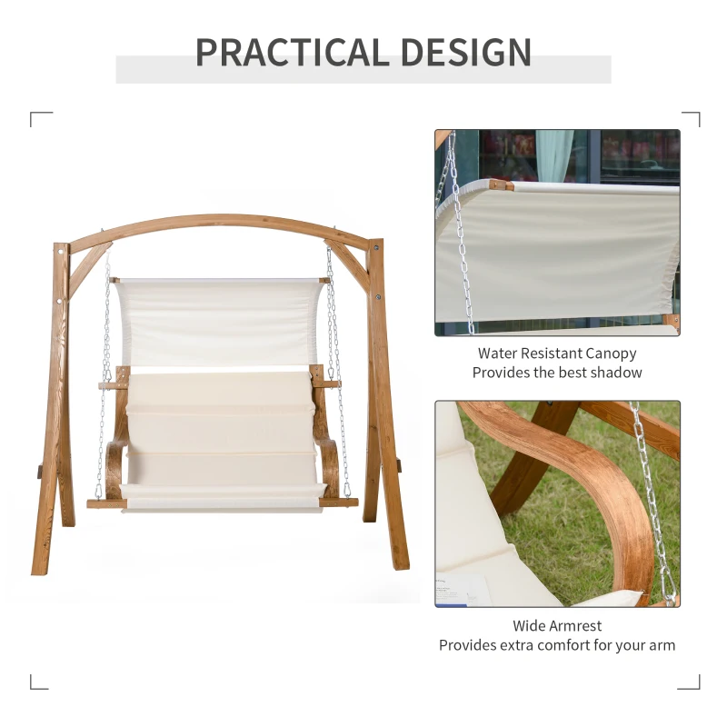 Best Wooden Porch A-Frame Swing Chair With Canopy and Cushion for Patio Garden Yard - Image 5