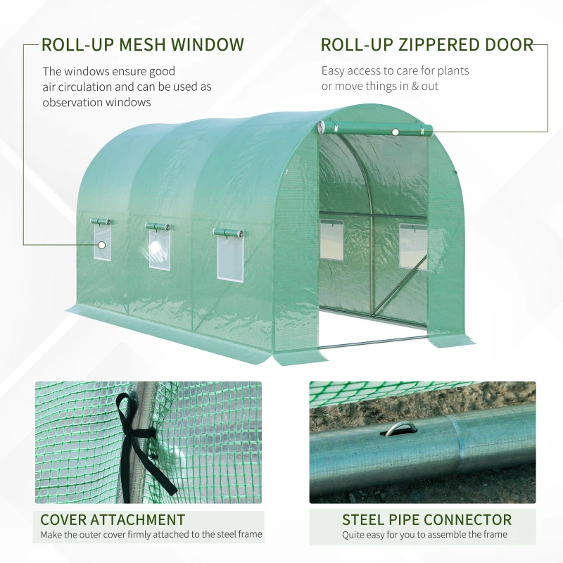 Best 4 x 2 x 2 m Polytunnel Greenhouse with Roll-up Door and 6 Mesh Windows, Walk-in Garden Tunnel Warm House Tent with UV-resistant PE Cover and Galvanised Steel Frame, Green - Image 6