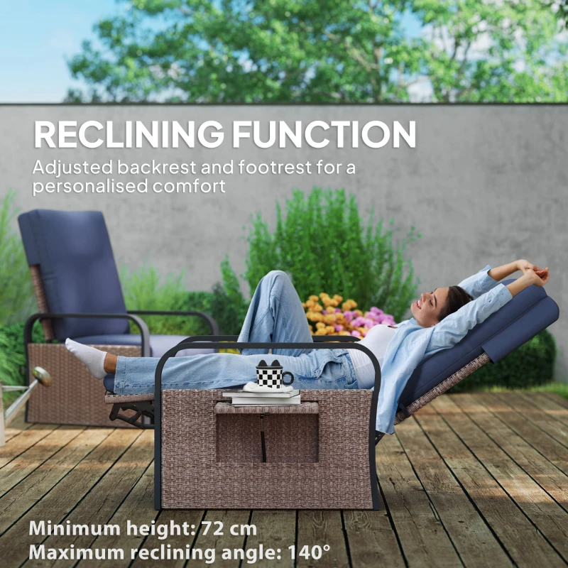 Best 140° Reclining Rattan Armchair - Brown/Blue - Image 4