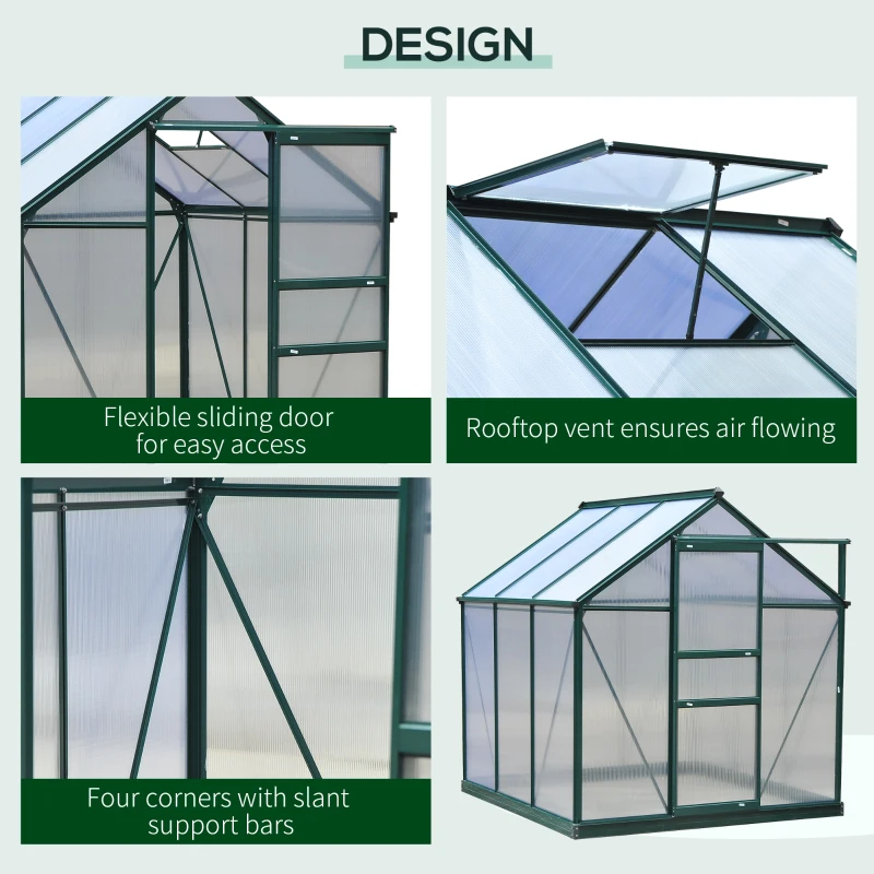 Best 6 x 6ft Polycarbonate Greenhouse, Large Walk-In Green House with Slide Door and Window, Garden Plants Grow House with Aluminium Frame and Foundation, Dark Green - Image 4