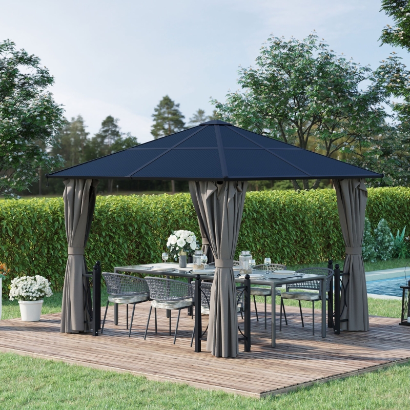 Best 3 x 3(m) Hardtop Gazebo Canopy with Polycarbonate Roof, Steel & Aluminium Frame, Garden Pavilion with Mosquito Netting and Curtains, Black - Image 10