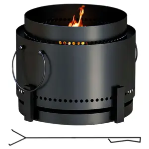 Best Smokeless Fire Pit with Ash Catcher, 37cm Portable Wood Burning Firepit with Poker for Garden Camping Bonfire Party, Metal, Black