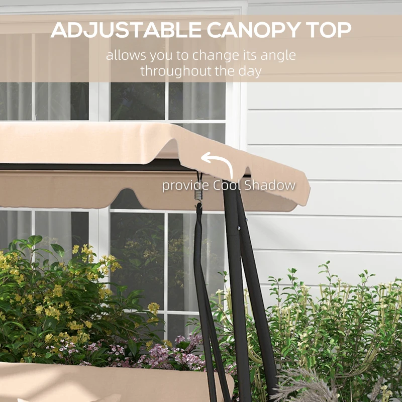 Best Three-Person garden Swing Chair, with Adjustable Canopy - Light Brown - Image 5