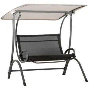 Best 2 Seater Garden Swing Seat Double Bed Swing Chair Outdoor Hammock Bench w/ Adjustable Tilting Canopy, Texteline Seats and Steel Frame, Beige