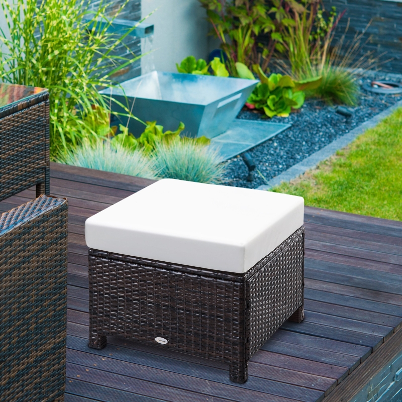 Best Rattan Footstool Wicker Ottoman with Padded Seat Cushion Outdoor Patio Furniture for Garden Poolside Living Room, 50 x 50 x 35 cm, Brown - Image 10