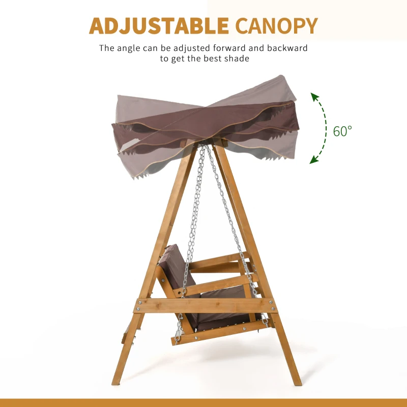 Best 3 Seater Garden Swing Seat Outdoor Swing Chair with Adjustable Canopy, Wooden Hammock Bench with Padded Cushions for Patio Yard, Brown - Image 4