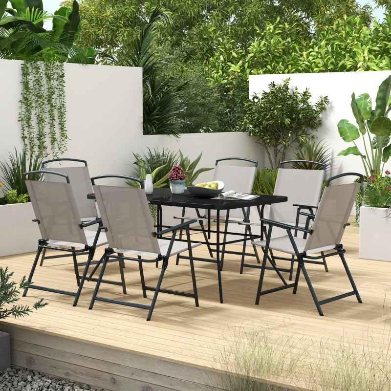 Best Seven-Piece Garden Dining Set, with Glass-Top Table and Folding Chairs - Grey - Image 2