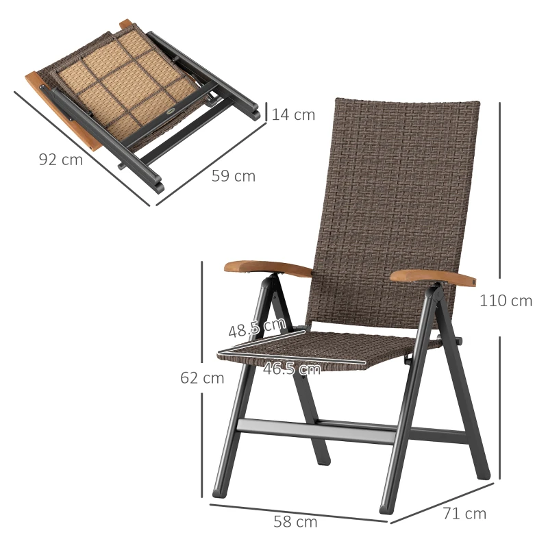 Best 2 Pieces Outdoor Foldable Dining Chair with Armrests, High Backrest, for Garden, Camping, Balcony, Brown - Image 3