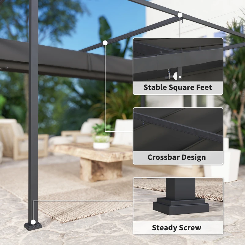 Best 4 x 3m Metal Pergola, with Retractable Canopy Roof - Black - Image 6