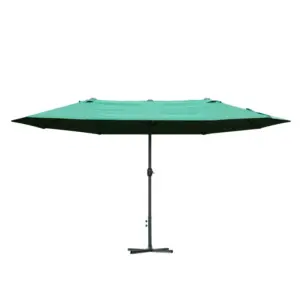 Best 4.6M Sun Umbrella Canopy Double-sided Crank Sun Shade w/ Cross Base Dark Green