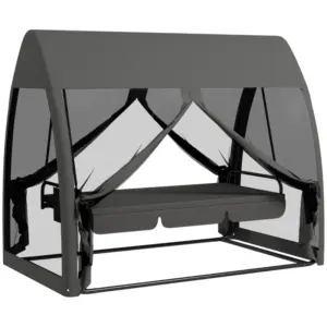 Best Three-Seater Convertible Swing Chair/Bed, with Curtained Canopy - Grey