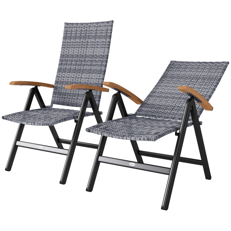 Best 2 Pieces Outdoor Foldable Dining Chair with Armrests, High Backrest, for Garden, Camping, Balcony, Light Grey - Image 11