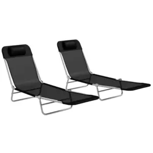 Best Set of Two Steel Frame Sun Loungers, with Reclining Backs - Black