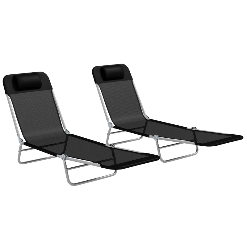 Best Set of Two Steel Frame Sun Loungers, with Reclining Backs - Black
