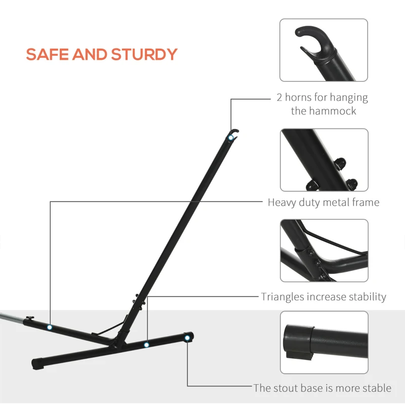 Best Outdoor Garden Hammock with Stand, Double Cotton Hammock with Adjustable Steel Frame, Swing Hanging Bed with Pillow, for Garden, Patio, Beach, Red Stripes - Image 7