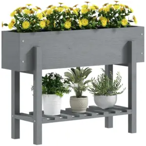 Best Wooden Two-Tier Raised Planter - Grey