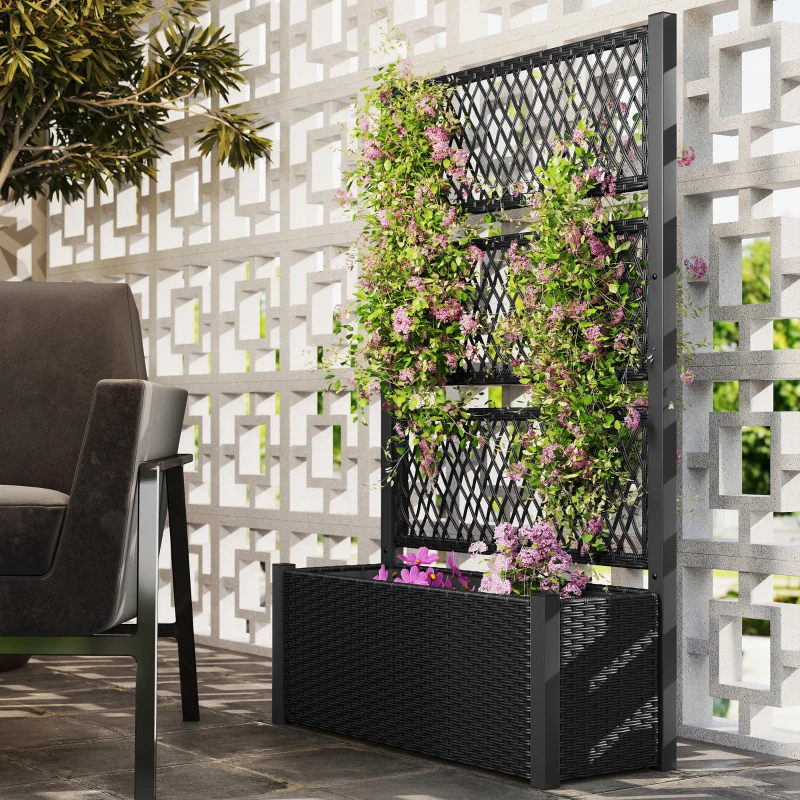 Best Garden Planter Box with Trellis, Liner for Climbing Plants, Vegetables, Flowers, 90 x 35 x 148 cm, Charcoal Grey - Image 2