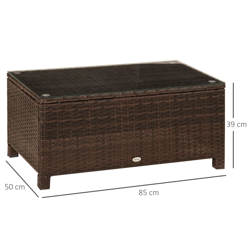 Best PE Rattan Garden Coffee Table with Glass Table Top - Brown - Image 3