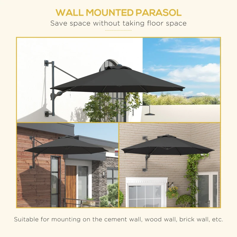 Best 3m Wall-Mounted Parasol Shade, with Handle - Grey - Image 8