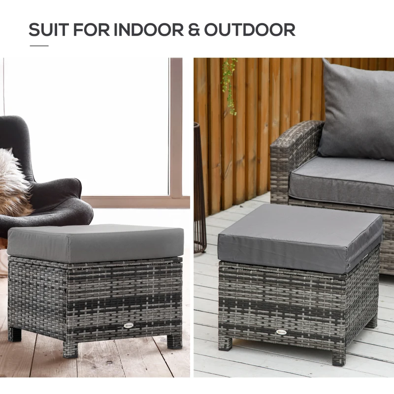 Best Rattan Footstool Wicker Ottoman with Padded Seat Cushion Outdoor Patio Furniture for Garden Poolside Living Room, 50 x 50 x 35 cm, Grey - Image 6
