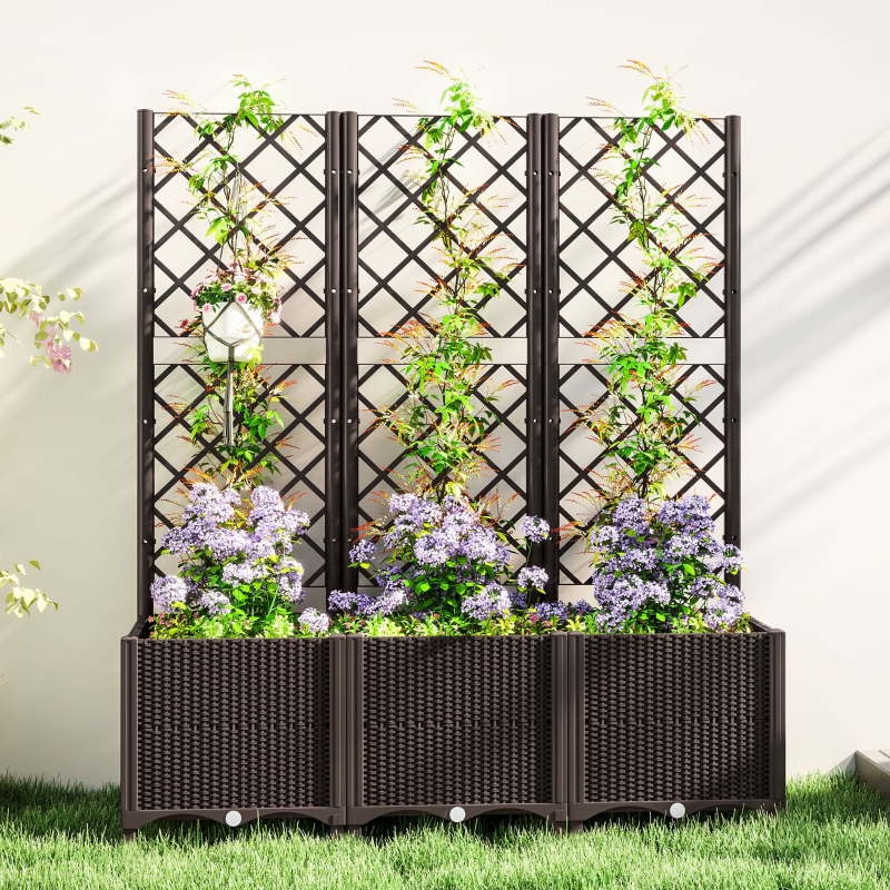 Best Raised Garden Bed with Trellis, Plastic Planter Box with Drainage Holes and Drain Plugs for Climbing Plants, Vegetables, Flowers, Brown - Image 9