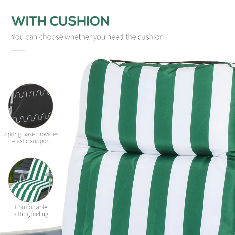 Best 2 Pieces Outdoor Sun Lounger Set with Cushions, Patio Folding 5-Level Adjustable Backrest Recliner Chairs Set of 2 with High Backrest and Armrests, Green & White - Image 5