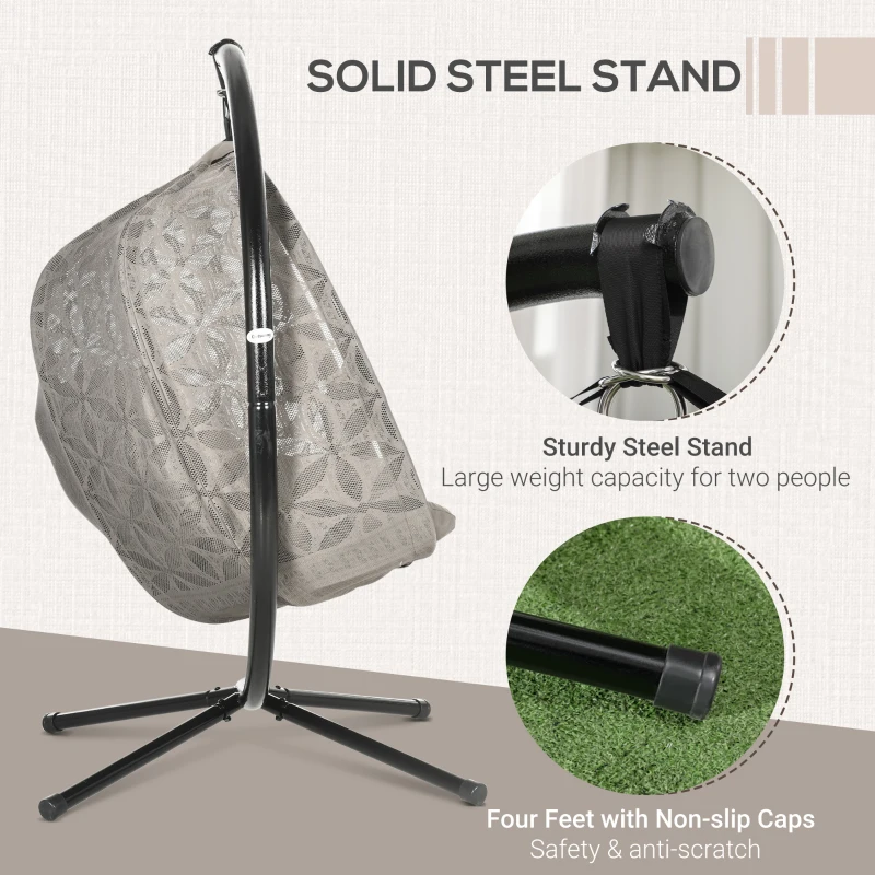 Best Outdoor Double Hanging Chair with Cushion and Cup Holders, Sand Brown - Image 7