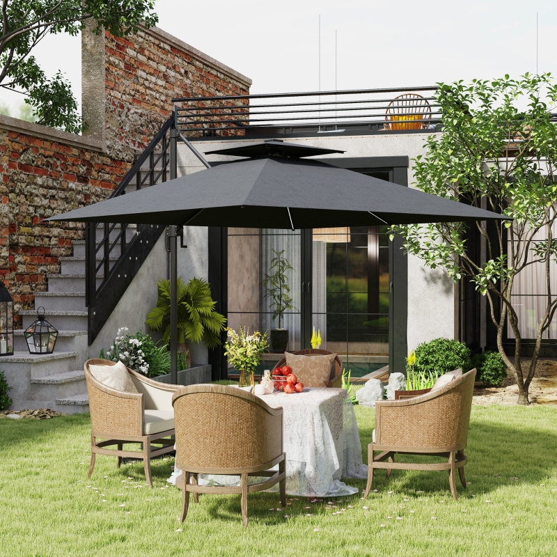 Best 2.5m Cantilever Parasol with Solar Powered LED Lights, 360° Rotation, Tilt Adjustment, Crank Handle, Dark Grey - Image 9