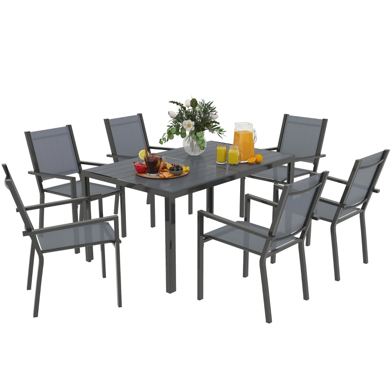 Best 7 Piece Garden Dining Set, Outdoor Furniture Set with 6 Stackable Chairs and 150 cm Rectangle Table, WPC Slatted Top, Rust-Resistant Steel Frame, for Garden, Porch, Terrace - Image 10