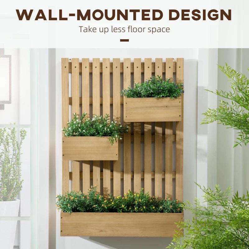 Best Wall-mounted Wooden Garden Planters with Trellis, Drainage Holes and 3 Planter Boxes for Patio, Natural - Image 4