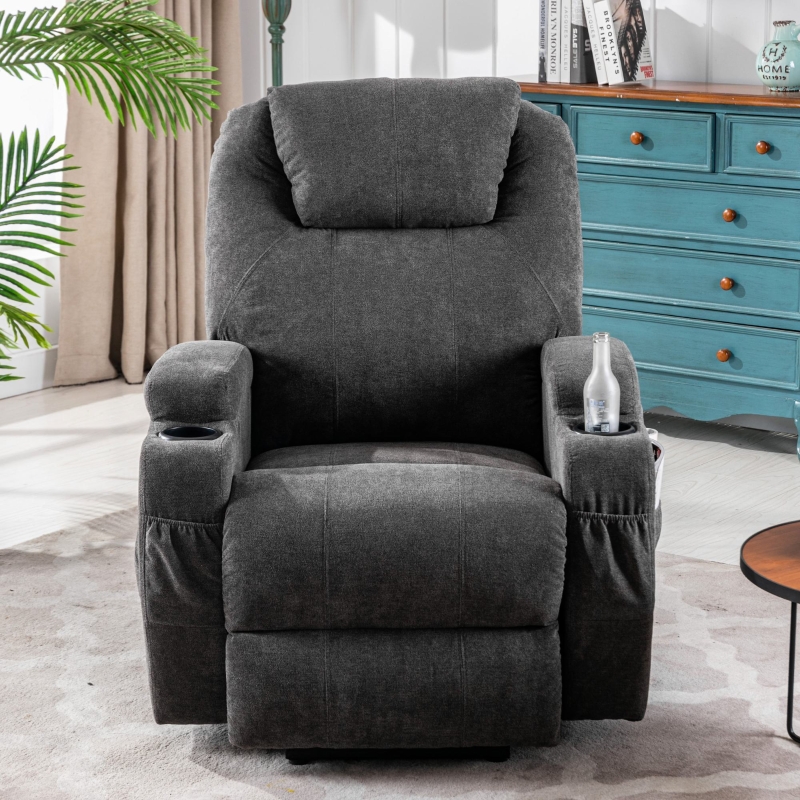 Power Lift Electric Recliner Chair with Massage, Heating, Cup Holders and Side Pockets, Recliner Armchair for Elderly, 81x73x105 cm, Grey - Image 9