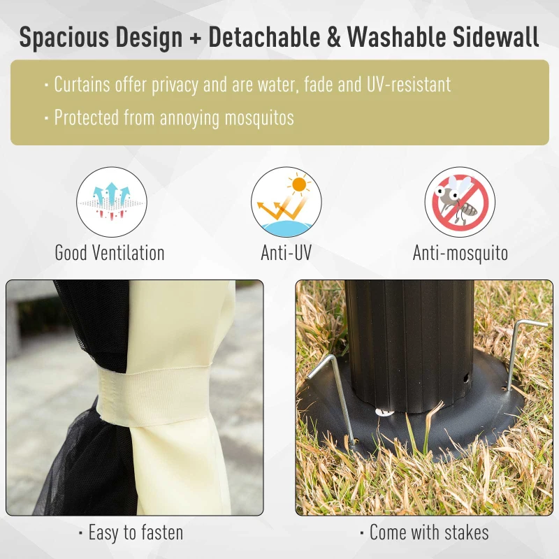 Best 4 x 3 m Aluminum Garden Gazebo, Double Roof Outdoor Gazebo Canopy Shelter with Netting & Curtains for Garden, Lawn, Backyard and Deck, Cream - Image 6