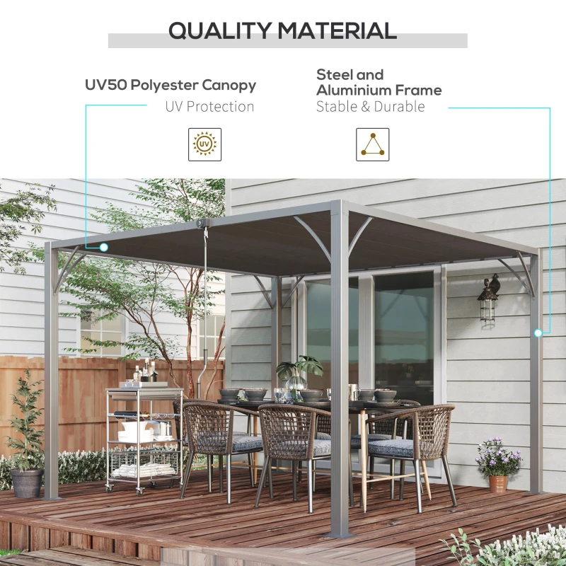 Best 3 x 3(m) Outdoor Pergola with Retractable Roof, Aluminium Louvered Patio Gazebo Canopy for Lawn Garden Patio, Grey - Image 5