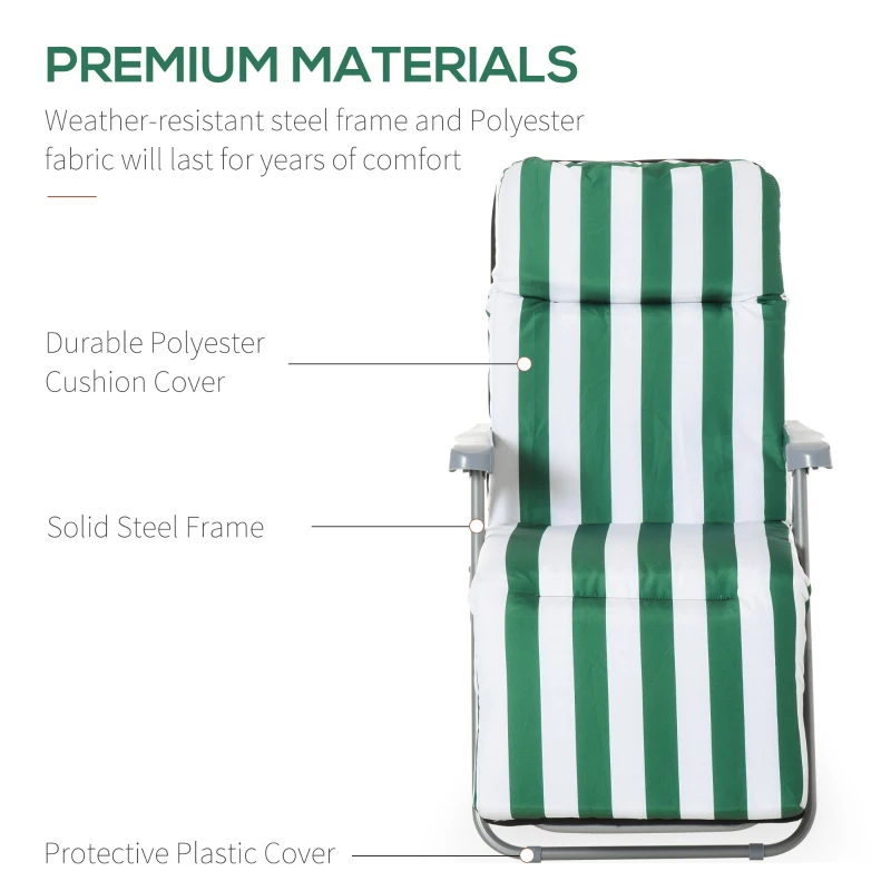 Best 2 Pieces Outdoor Sun Lounger Set with Cushions, Patio Folding 5-Level Adjustable Backrest Recliner Chairs Set of 2 with High Backrest and Armrests, Green & White - Image 7