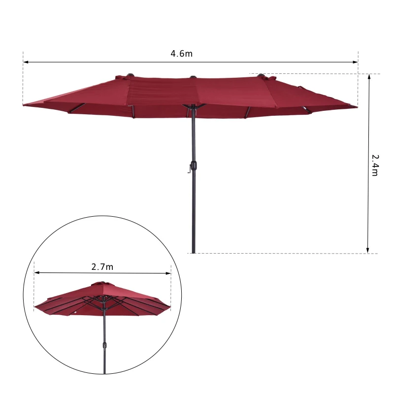 Best 4.6m Double-Sided Patio Parasol Sun Umbrella-Wine Red - Image 3