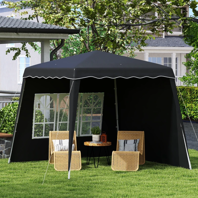 Best 2.4 x 2.4m Two Wall Pop Up Gazebo - Black - Image 2