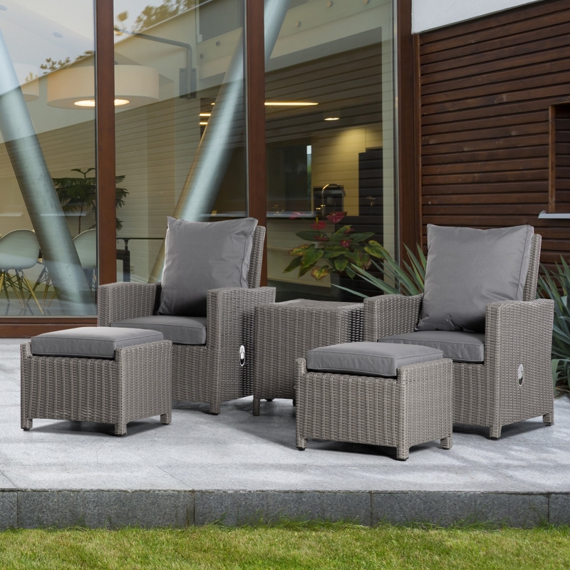 Best 5 Pieces Outdoor PE Rattan Garden Furniture with Cushions, Patio Lounge Adjustable Backrest Chairs, Footstools and Cooler Bar Coffee Table & Cover, Grey - Image 11