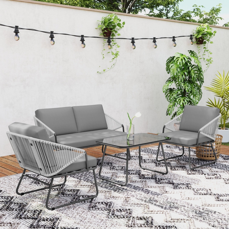 Best Four-Piece Rattan Strong Panel Outdoor Sofa Set - Grey - Image 10