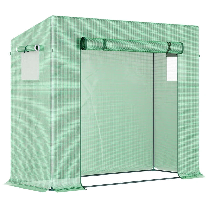 Best Small Walk-in Garden Greenhouse with Steel Frame, Large Roll-up Door and Windows, 200Lx76Wx168Hcm, Green