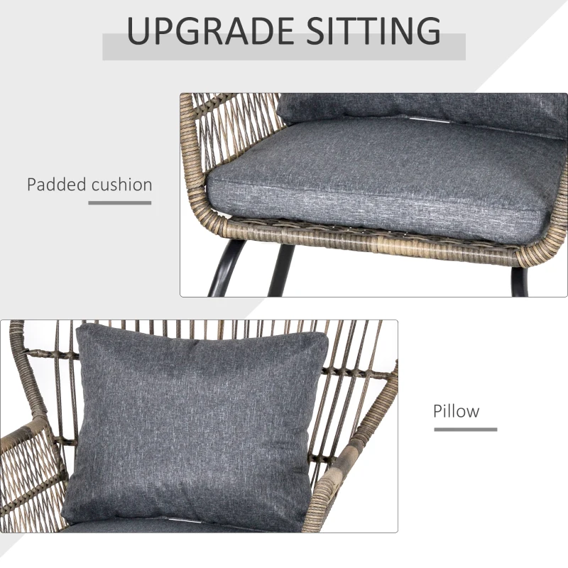 Best 3 Pieces Rattan Bistro Set, Wicker Garden Furniture Set with Cushions, Glass Top Coffee Table and Chairs for Outdoor, Patio, Balcony, Grey - Image 4