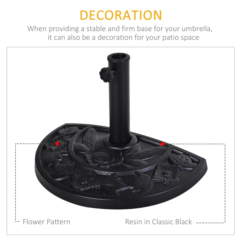 Best 9kg Resin Parasol Base, Half Round Umbrella Stand with Floral Design for Garden, Outdoor, Suitable Umbrella Rod: Φ3.8cm, Φ4.8cm, Black - Image 4