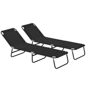 Best Garden Sun Lounger, with Five-Position Back - Black