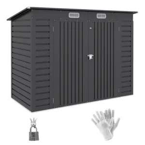 Best 3.7 x 7.9ft Galvanised Steel Shed, with Latched Door and Padlock - Grey
