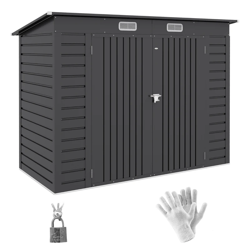 Best 3.7 x 7.9ft Galvanised Steel Shed, with Latched Door and Padlock - Grey