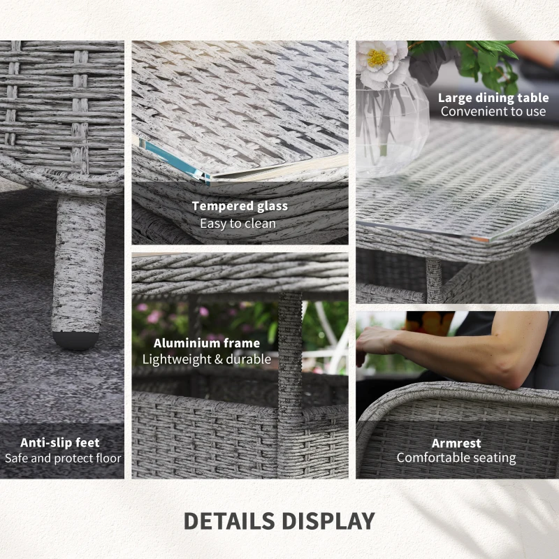 Best Garden PE Rattan Dining Sofa Set, Outdoor 4 Seater Wicker Furniture, High Back Chairs with Cushions, Tempered Glass Coffee Table for Patio, Light Grey - Image 6